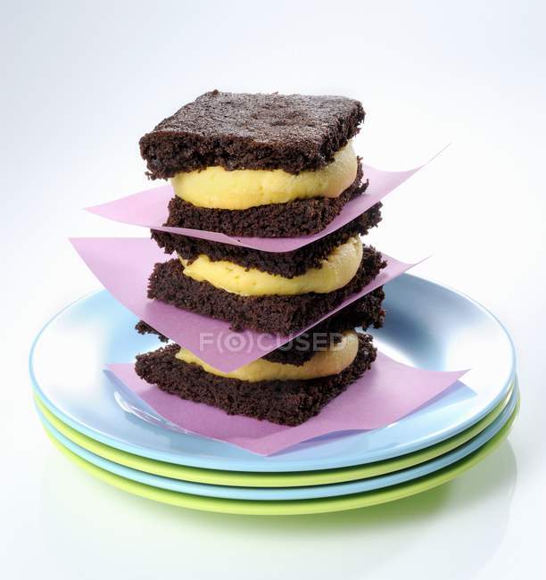 Stack of brownie sandwiches — Stock Photo