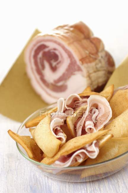 Pancetta and Gnocco fritto bacon — Stock Photo