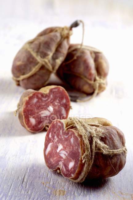 Italian Salame di Mugnano salami — Stock Photo