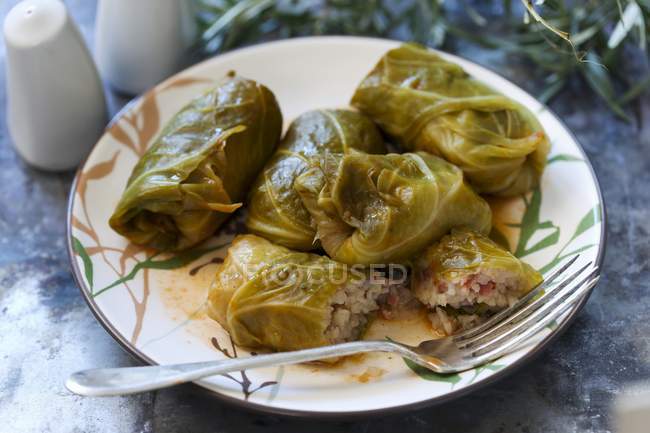 Cabbage roulade stuffed with rice — Stock Photo