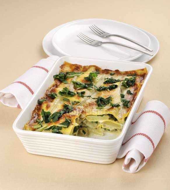 Lasagne pasta bake with chard and Gorgonzola — Stock Photo