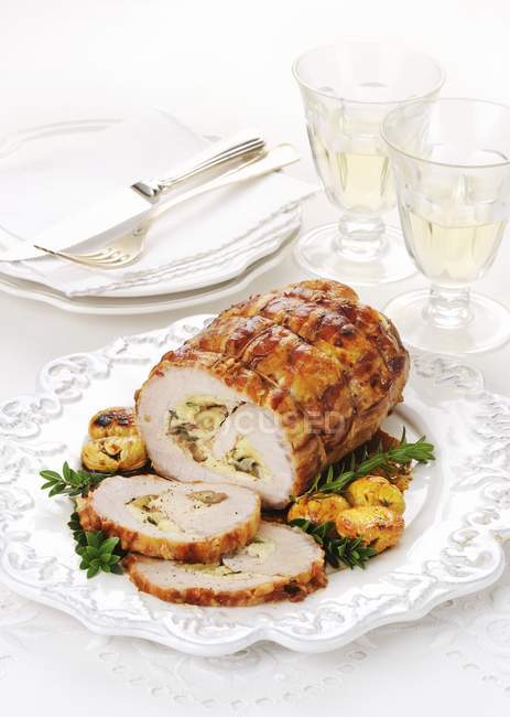 Pork roulade with chestnut filling — Stock Photo