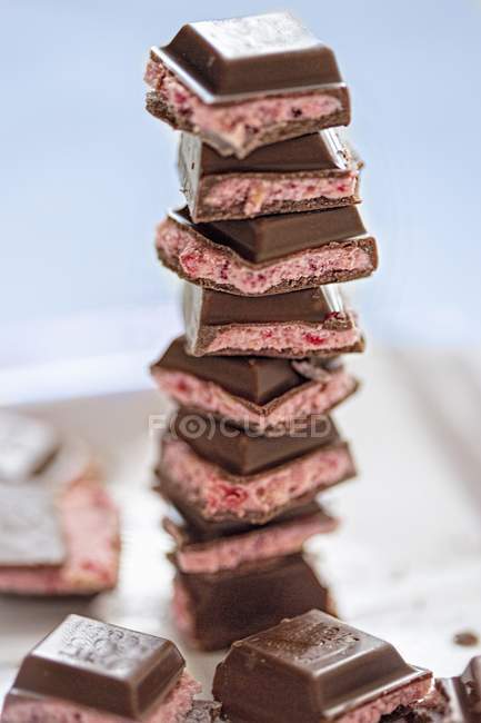 Schokolade mit Himbeer-Joghurt-Füllung — Stockfoto