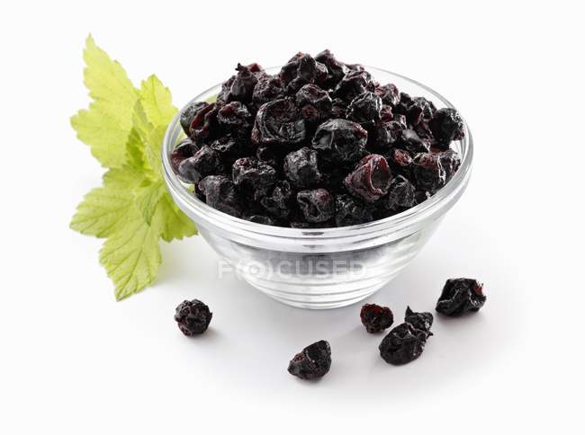 Dried blackcurrants in bowl — Stock Photo