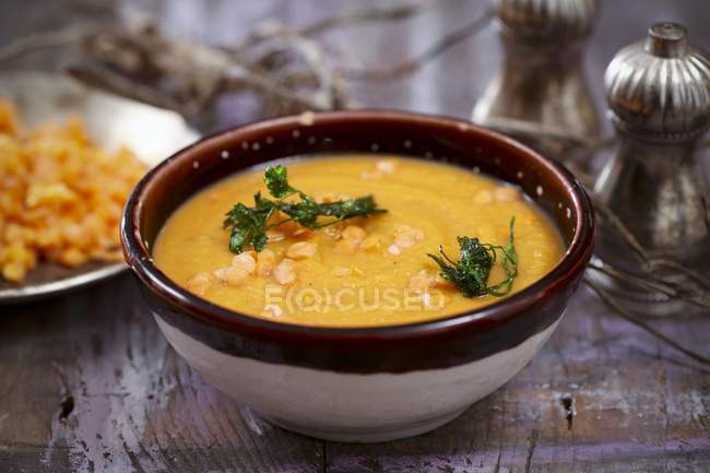 Крем из овощного супа с чечевицей — стоковое фото