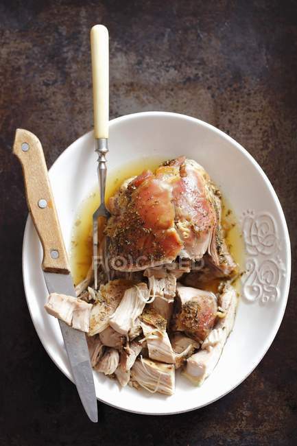 Top view of turkey leg on a serving platter — Stock Photo