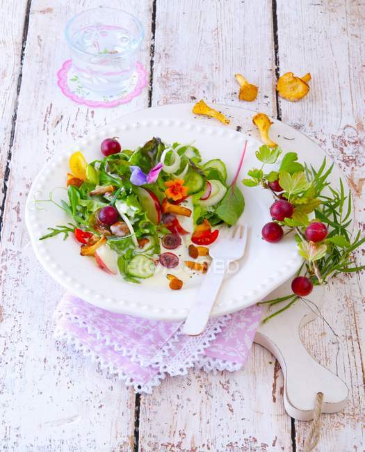 Salada com chanterelles e groselhas — Fotografia de Stock