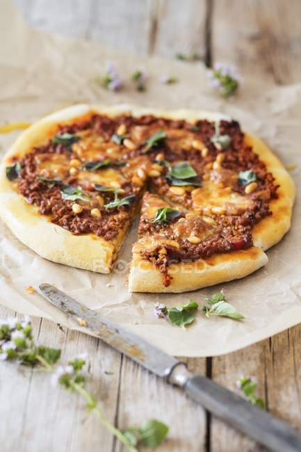 Minced meat pizza — Stock Photo