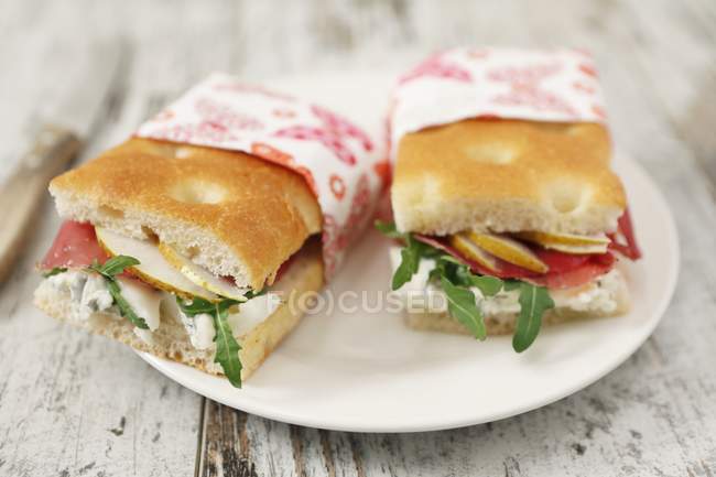 Focaccia sandwiches with tomato — Stock Photo
