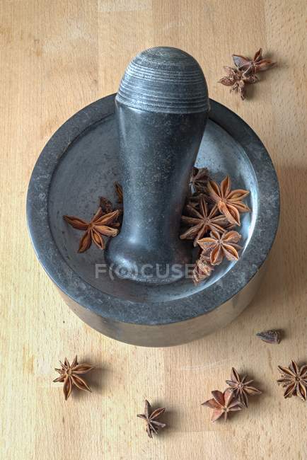 Star anise in a mortar — Stock Photo
