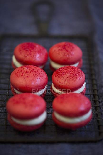 Red macarons for Valentines Day — Stock Photo