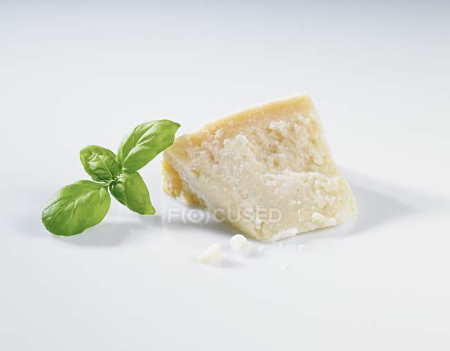 Parmesan and basil on white — Stock Photo