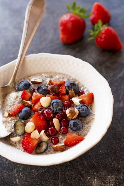 Chia pudding with berries — Stock Photo