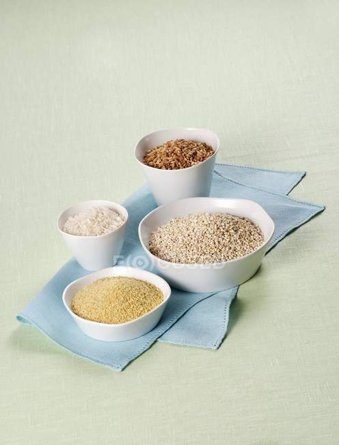Rice, spelt, barley and couscous — Stock Photo