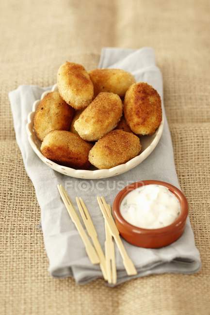 Potato croquettes with mayonnaise — Stock Photo