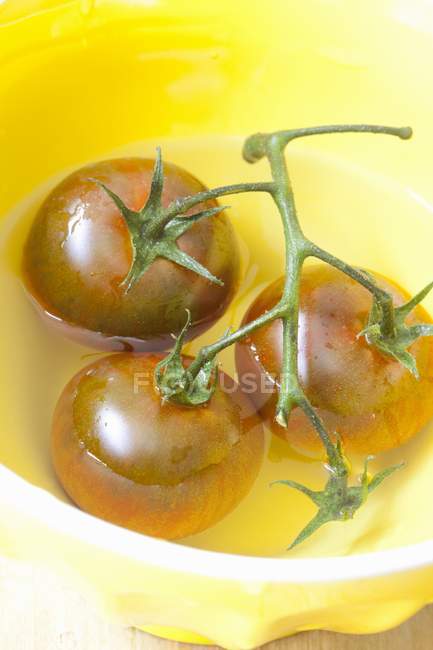 Tomates de videira em tigela — Fotografia de Stock