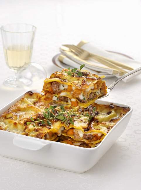 Lasagne pasta bake with minced meat — Stock Photo