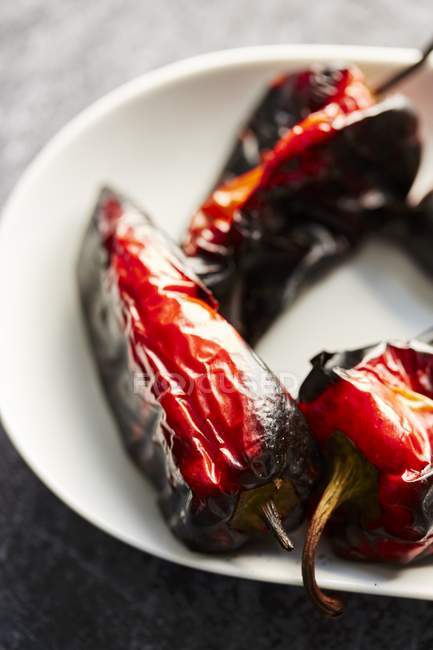 Pepper roasted on the barbecue on white plate — Stock Photo