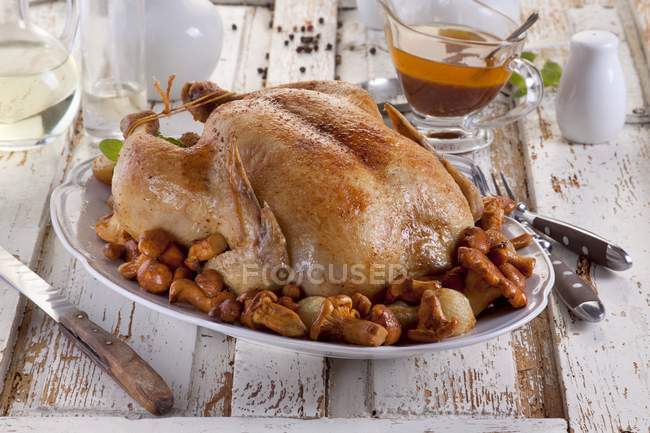 Roast chicken with mushrooms — Stock Photo