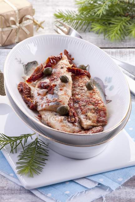 Herring in tomato and caper sauce for Christmas — Stock Photo