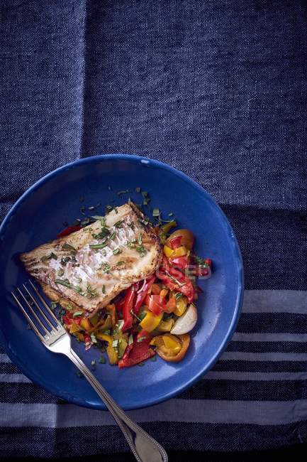 Fried Cod with peppers — Stock Photo