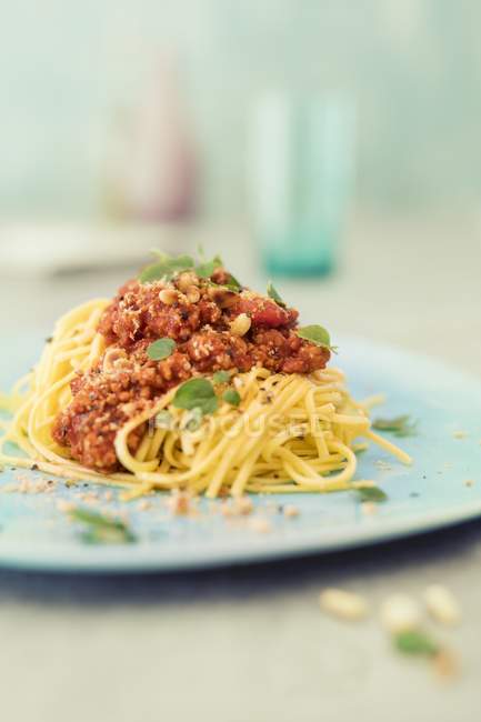 Pâtes spaghetti au tofu bolognais — Photo de stock