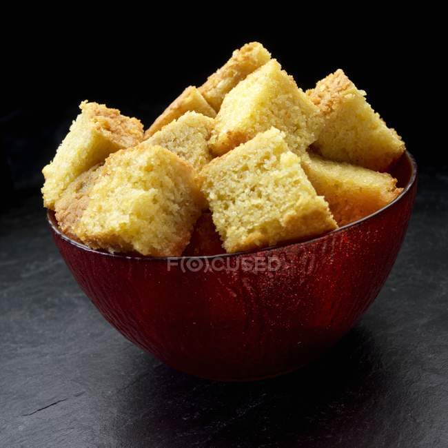 Cornbread cut into cubes — Stock Photo