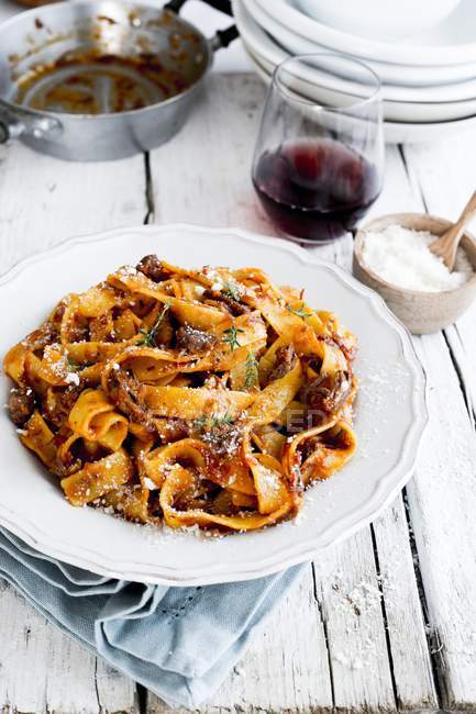 Pappardelle pasta with minced beef — Stock Photo