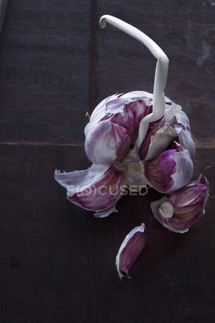 Purple Garlic with cloves — Stock Photo