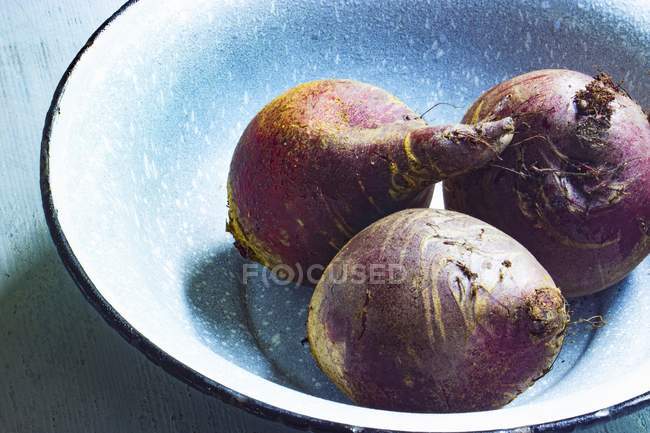 Beetroot in enamel bowl — Stock Photo