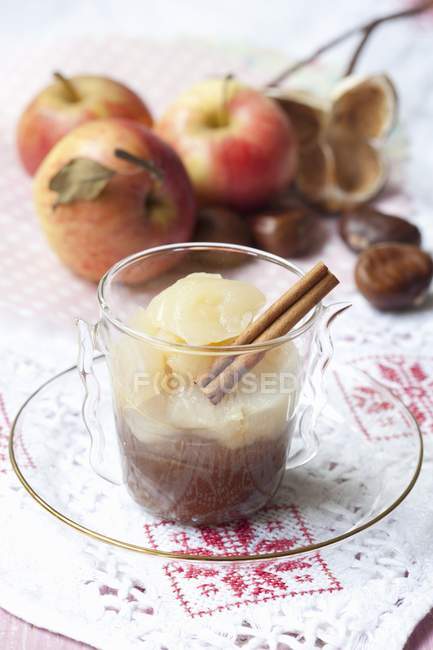 Apple compote with cream — Stock Photo
