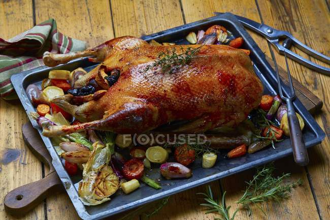 Roast goose with vegetables — Stock Photo