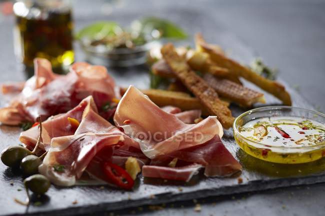 Starter platter with ham — Stock Photo