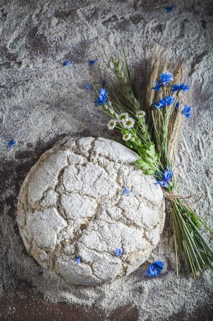 Pão não cozido com farinha — Fotografia de Stock