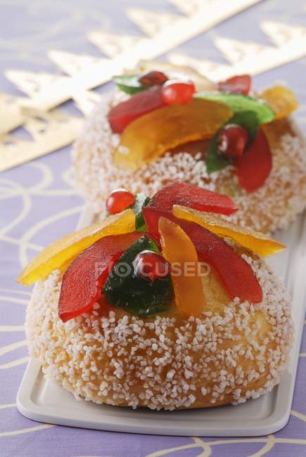 Closeup view of buns with candied fruit — Stock Photo