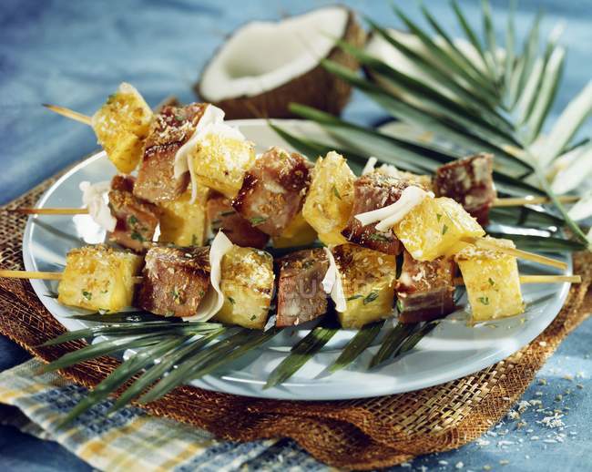 Pineapple and coconut skewers — Stock Photo