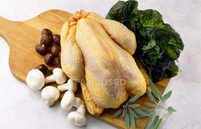 Pollo crudo con verduras frescas - foto de stock