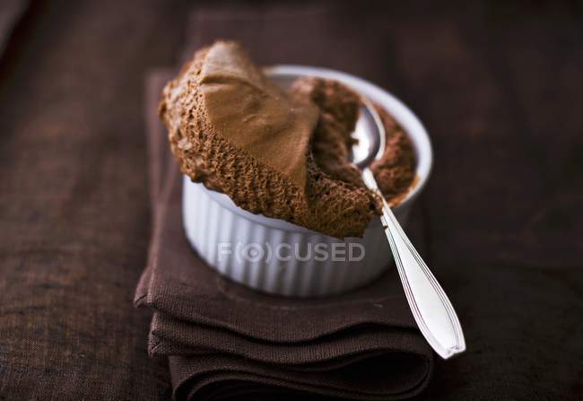 Chocolate mousse on napkin — Stock Photo