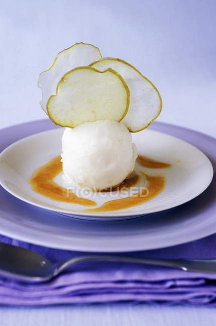 Яблочный сорбет с яблочными чипсами — стоковое фото