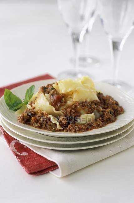 Pappardelle pasta bolognese with minced meat — Stock Photo