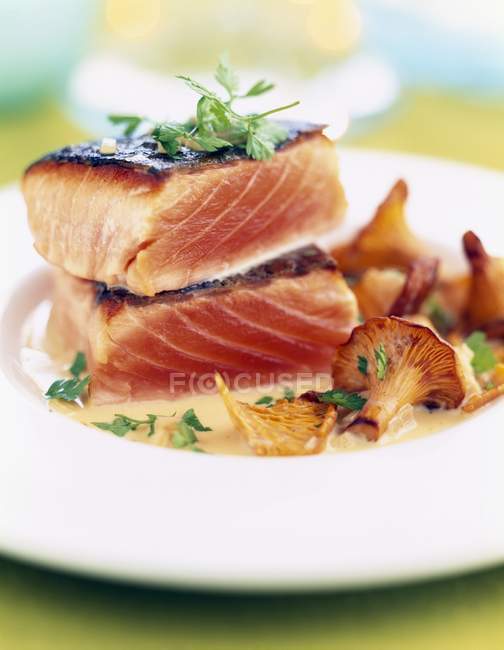 Thick pieces of grilled salmon — Stock Photo