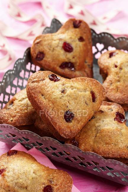 Heart shaped muffins in metal basket — Stock Photo