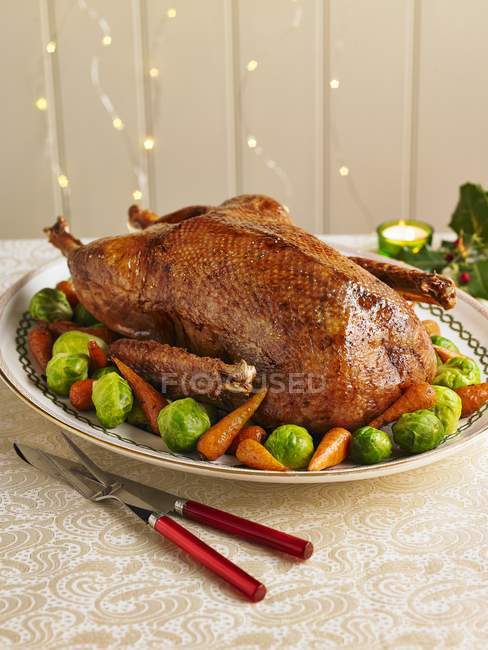 British Free Range Goose sul piatto sopra il tavolo — Foto stock