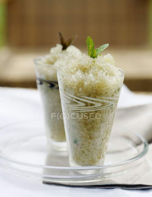 Closeup view of mint sherbet ice in two glasses — Stock Photo