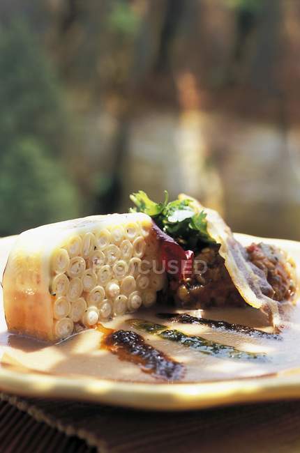 Pasta bake with Brousse cream cheese — Stock Photo