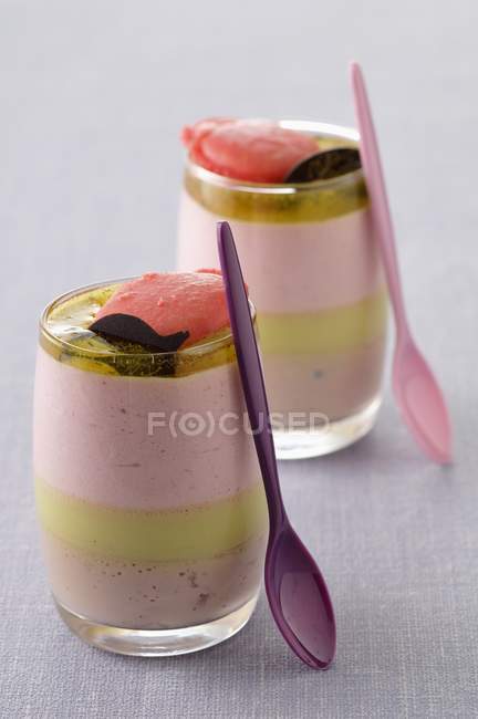 Cups with Strawberry mousse — Stock Photo