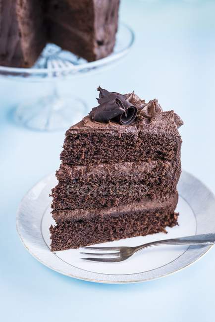 Pastel de capa de chocolate en el plato - foto de stock