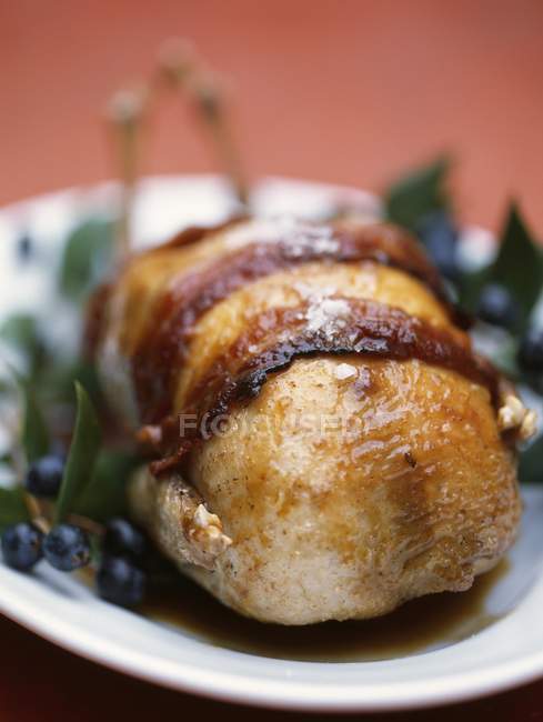 Pigeon with bacon and myrtle — Stock Photo