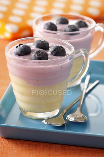 Blueberry-vanilla puddings — Stock Photo