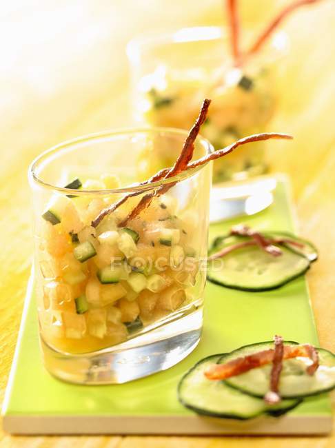 Melon and cucumber tartare — Stock Photo